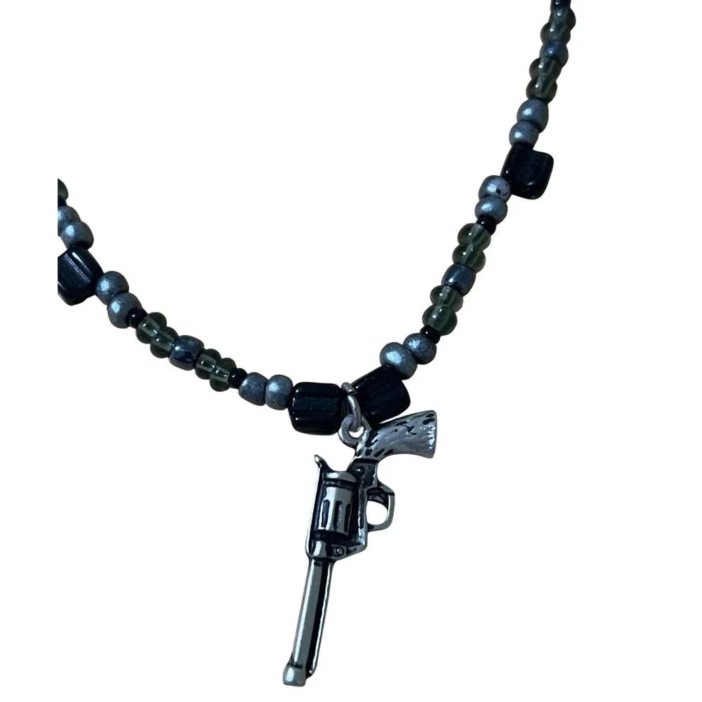 Unique Gun Pendant Beaded Necklace Statement Jewelry‎ Gift Unique